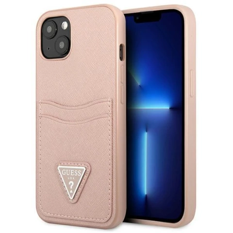 Etui Guess GUHCP13MPSATPP für Apple iPhone 13 6,1" różowy/pink Hardcase SaffianoTriangle Logo Cardslot