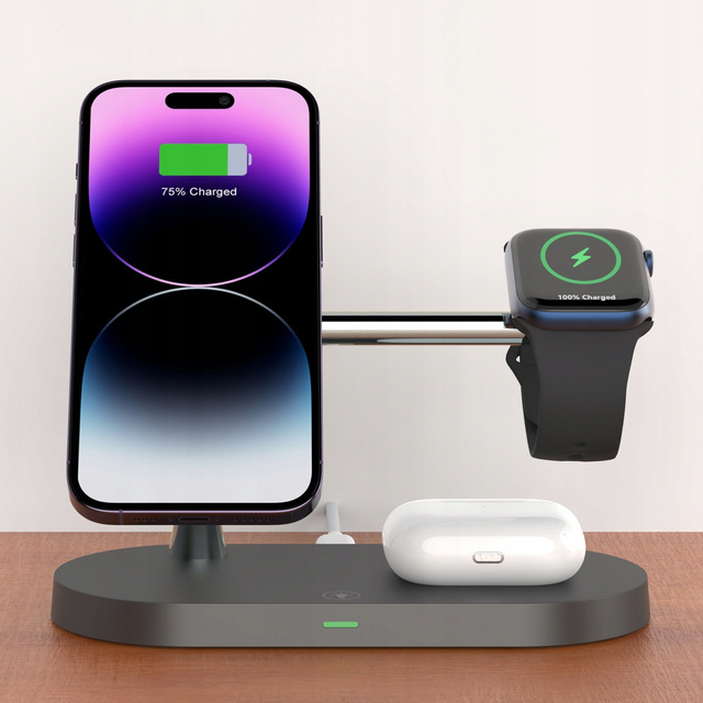 Qi Mag Safe 15W induktives Ladegerät für iPhone Apple Watch AirPods kabellose 5-in-1-Dockingstation Schwarz