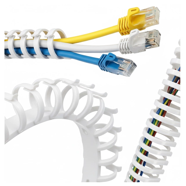 Spring-Loaded Under-Desk Cable Organizer - Flexible Cable Management Cover 50x4 cm, Self-Adhesive, for Organizing Cables - Alogy CableStrip™ White