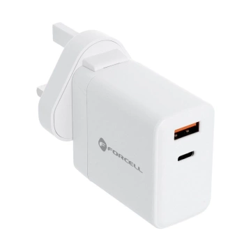 3in1 FORCELL F-ENERGY Type C USB A PD QC4.0 3A 45W Wall Charger with Interchangeable Plugs White