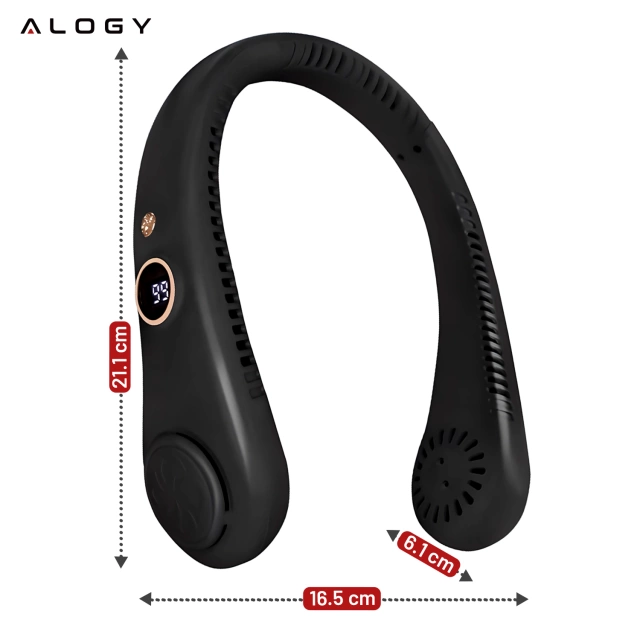 Alogy BreezeNeck™ krčný ventilátor mini cirkulátor s displejom 1500 mAh čierny