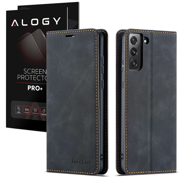 Alogy Leather Flip Wallet Case for Samsung Galaxy S22 Plus Black Glass