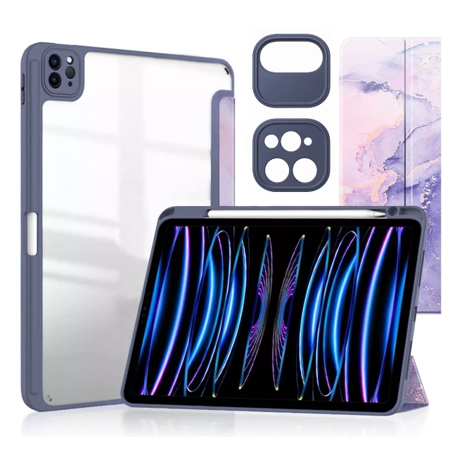 Etui hybrydowe z miejscem na rysik do Apple iPad Air 11" (2024,2025) / Air 10.9" (2020,2022) / Pro 11 (2018) Alogy Hybrid Book Cover Case Marble Fioletowe