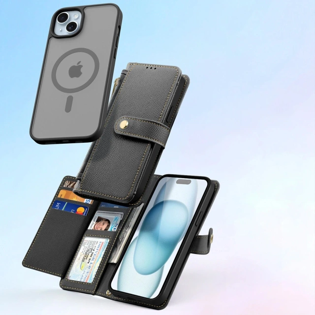 iPhone 15 Dux Ducis Lawa Leather Wallet Case MagSafe Black