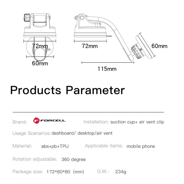 Автомобільний тримач Forcell F-GRIP MagLuxe Magnetic 3-в-1 з регулюванням
