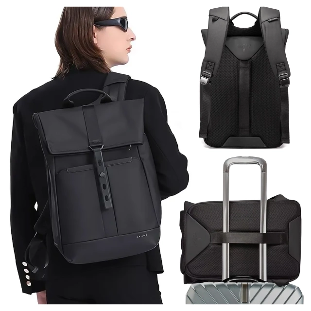 Bange wasserdichter Rucksack für 15,6-Zoll-Laptop, Stadtreisender, 45 x 30 x 16 cm, für Arbeit, Flugzeug, Herren, Damen, mit USB-Anschluss Schwarz