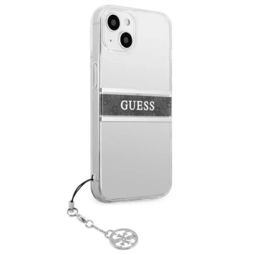 Guess GUHCP13SKB4GGR iPhone 13 mini 5,4" průhledné pevné pouzdro 4G Gray Strap Charm