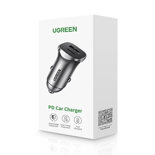 Ugreen nabíjačka do auta USB Type C / USB 24W Power Delivery Quick Charge sivá (30780)