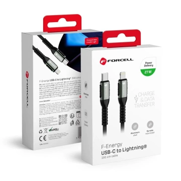 Кабель USB-C 27 Вт 2 м Forcell Lightning PD нейлоновий для ноутбуків, ПК, смартфонів