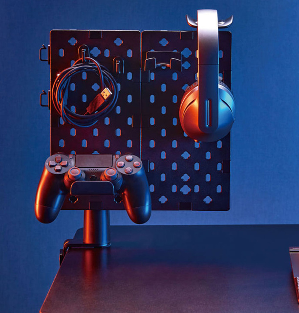 Perforovaná doska Stolový organizér na stolovú dosku Stojan na slúchadlá Káble GamePad Čierny