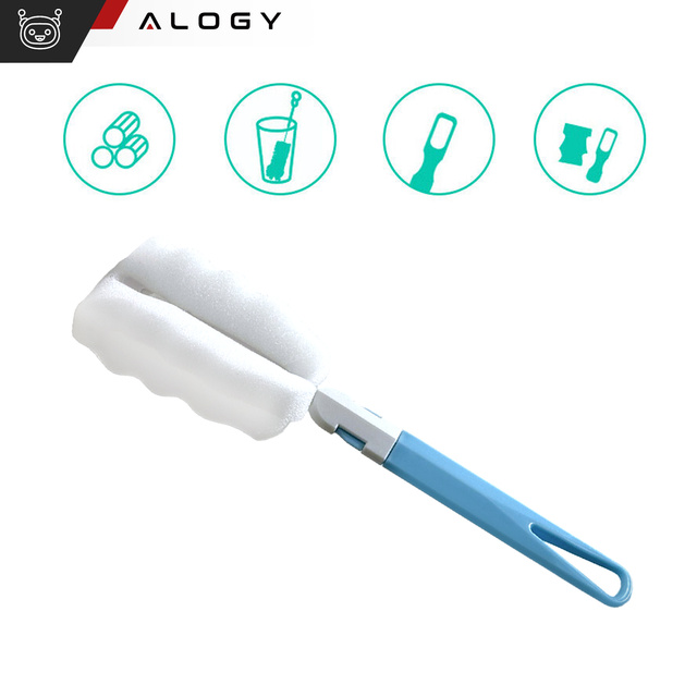 Щітка для миття пляшок, банок і склянок Sponge Cleaner Washer зі складною ручкою Alogy blue and white