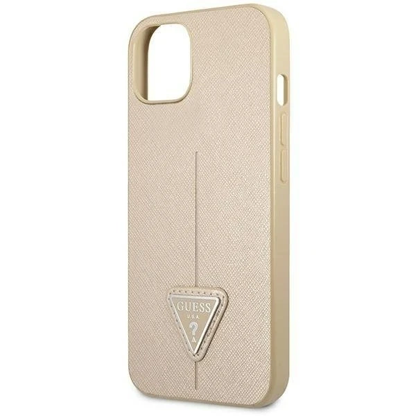 Etui Guess GUHCP14MPSATLE do Apple iPhone 14 Plus 6,7" beżowy/béžové pevné puzdro SaffianoTriangle Logo