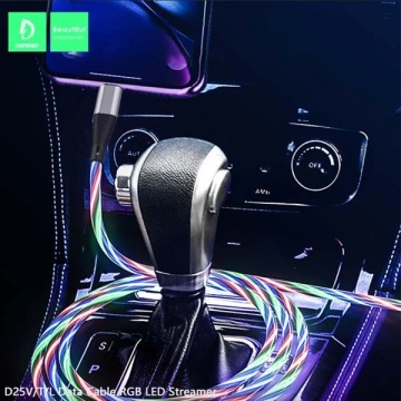 USB micro kabel Denmen LED Streamer 1m stříbrný D25 2.4A