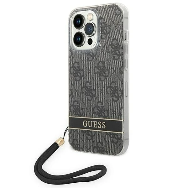 Etui Guess GUOHCP14LH4STK do Apple iPhone 14 Pro 6,1" černé/černé pevné pouzdro 4G Print Strap