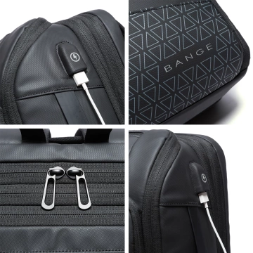 Bange waterproof backpack for a 15.6" laptop, city travel, 49x31x18 cm, expandable for work, airplane, men's, women's, with a USB port, Black