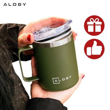 Thermal mug 420 ml with handle and lid for coffee, tea, steel, cold and hot drinks Alogy Green