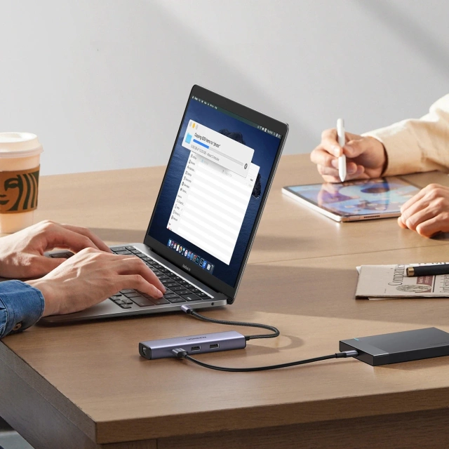 HUB 6v1 Ugreen CM512 USB-C HDMI RJ45 3xUSB-A PD 100W šedý