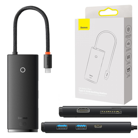 HUB adaptér Baseus Lite Series USB-C adaptér 2x USB 3.0 4K SD / TF čierny