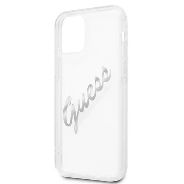 Guess GUHCP12LKTRSVSI iPhone 12 Pro Max 6,7" priehľadné pevné puzdro Vintage Script Silver