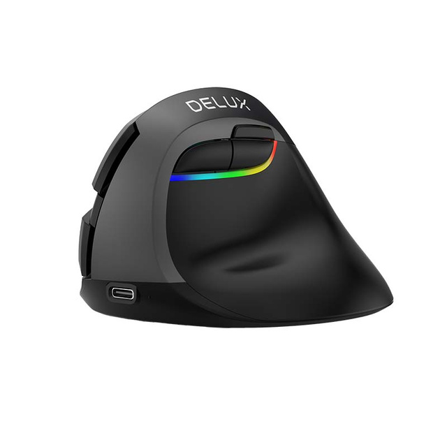 Delux M618Mini BT 2.4G RGB 4000DPI Wireless Vertical Mouse (Black)