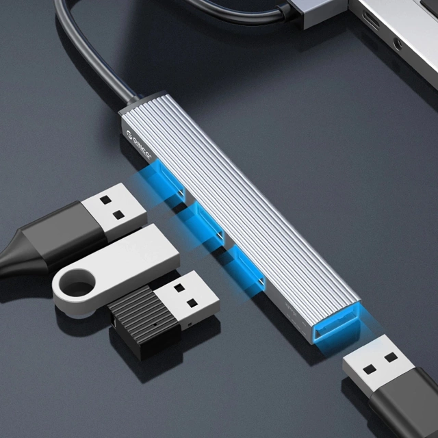 Hub USB-A Orico AH-A13 4w1 1x USB 3.0 + 3x USB 2.0 Szary Aluminiowy