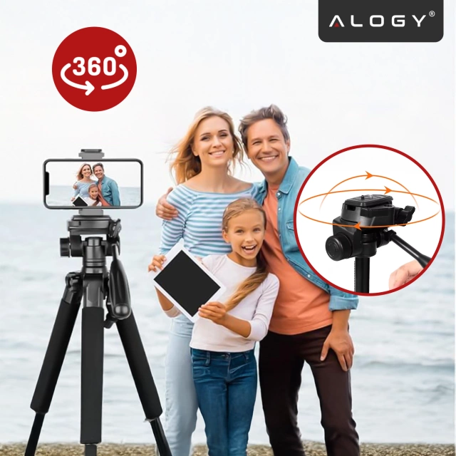 Statyw Fotograficzny Tripod Uniwersalny stojak do Kamer 1/4 uchwyt na telefon aparat 170cm Alogy Czarny