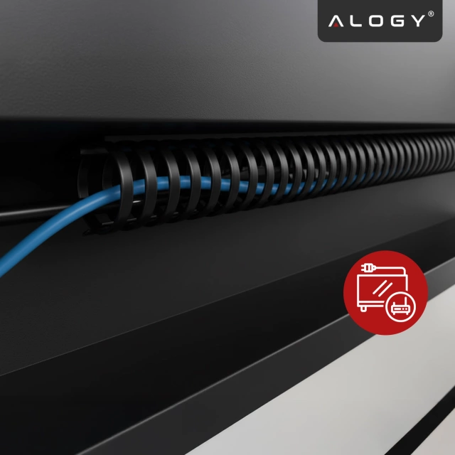 Spring-loaded under-desk cable organizer – flexible 50×4 cm self-adhesive cable management cover – Alogy CableStrip™ Black