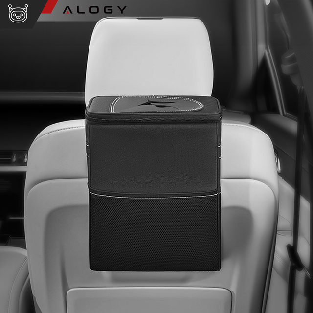 Auto-Mülleimer-Organizer, Mini-Mülleimer für Kopfstütze, Autositz für Auto, Schwarz, 8 l, Thermotasche Alogy