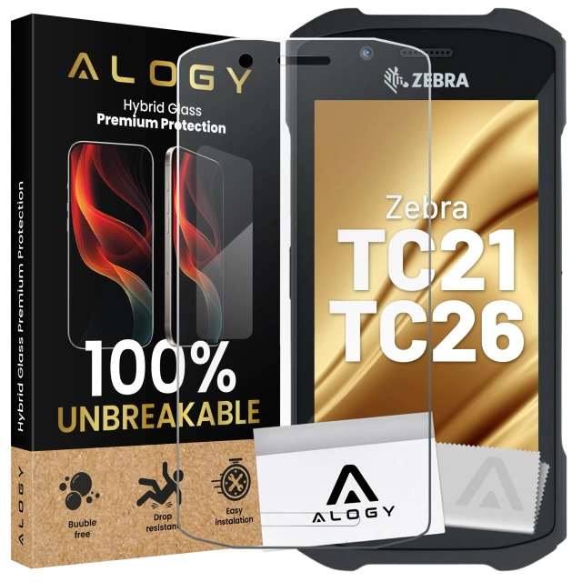 Nerozbitné hybridní sklo 9H pro Zebra TC21/TC26, plně ploché, flexibilní a odolné, Alogy FlexiGlass™ Full – průhledné