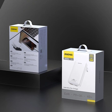 Dudao A65Q 65W GaN nabíjačka do siete USB-C/USB-A PD EU/US – biela