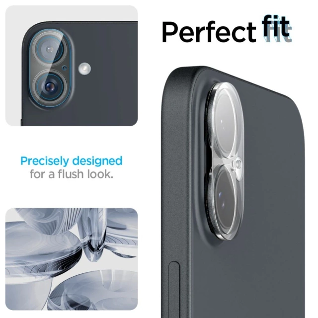 Tempered Glass Camera Protector Spigen Optik.Tr "EZ FIT" Camera Protector 2-PACK for Apple iPhone iPhone 16 / 16 Plus Crystal Clear