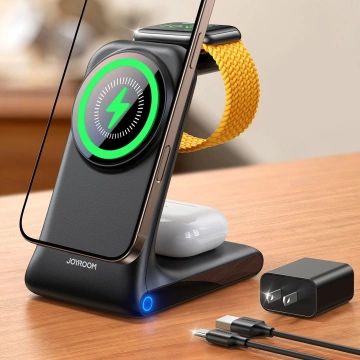 Бездротова зарядна станція Joyroom 15W 3-в-1 з MagSafe - чорна