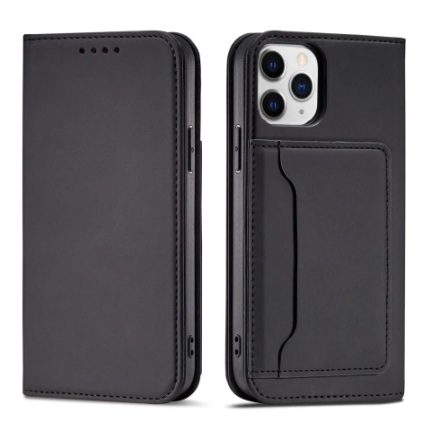 Magnet Card Case pre iPhone 12 obal na karty peňaženka stojan na karty čierny