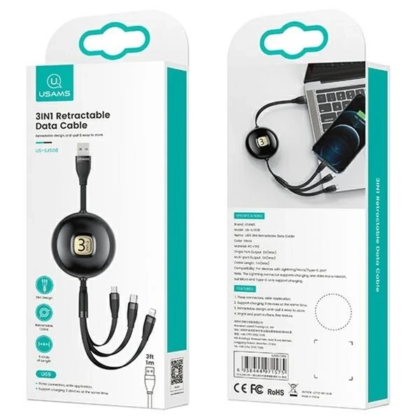 USAMS Kabel U69 3w1 1m niebieski/blue (lightning/microUSB/USB-C)