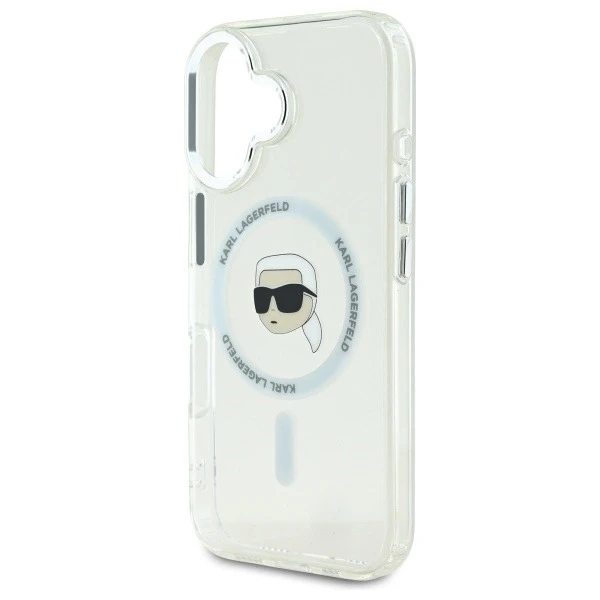 Karl Lagerfeld iPhone 16 6.1" Case White MagSafe Hardcase IML Metal Karl Head