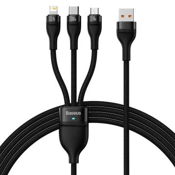 Kabel USB 3w1 Baseus Flash Series, USB-C   micro USB   Lightning, 100W, 1.2m (czarny)