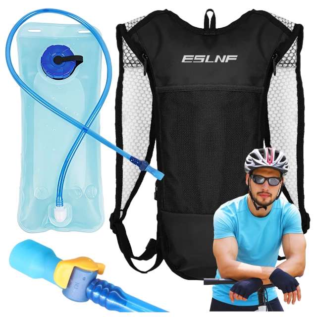 Bicycle backpack for back bag with 2L water bladder container for cyclists, cycling, running, Black