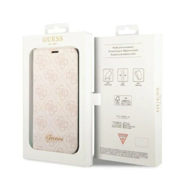Guess GUBKP14MHG4SHP Hülle für Apple iPhone 14 Plus 6.7" Pink/Pink Book 4G Vintage Gold Logo