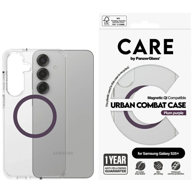 Чохол для Samsung Galaxy S25 CARE від PanzerGlass Urban Combat Purple Qi