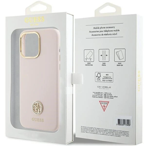 Чохол Guess GUHCP15XM4DGPP для iPhone 15 Pro Max 6.7" pink/pink hardcase Silicone Logo Strass 4G