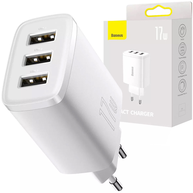 Baseus Compact nabíjačka 3x USB 17W biela (CCXJ020102)