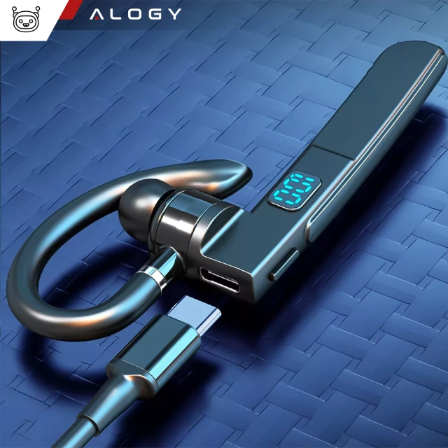 Bluetooth 5.3 бездротова гарнітура для дзвінків, гарнітура для автомобіля з LED дисплеєм Alogy Black