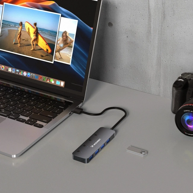 Hub USB 3.0 Wozinsky 4x USB-A z przełącznikami LED 30 cm Szary