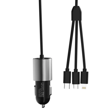 Dudao 3v1 USB nabíječka do auta 3,4 A vestavěný Lightning / USB Type C / micro USB kabel černý (R5ProN černý)
