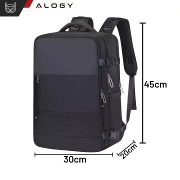 Pánský dámský cestovní batoh na notebook do kufru Zavazadla do letadla Práce do školy 45x30x20cm Alogy Unisex Černá
