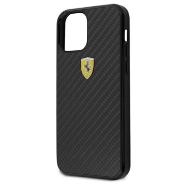 Puzdro Ferrari iPhone 12 mini 5,4" čierne/čierne pevné puzdro On Track Real Carbon