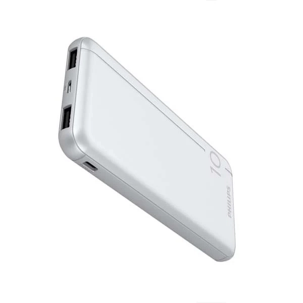 Аварійний акумулятор Philips Power Bank 10000 мАг з 2 портами USB-A, сріблястий