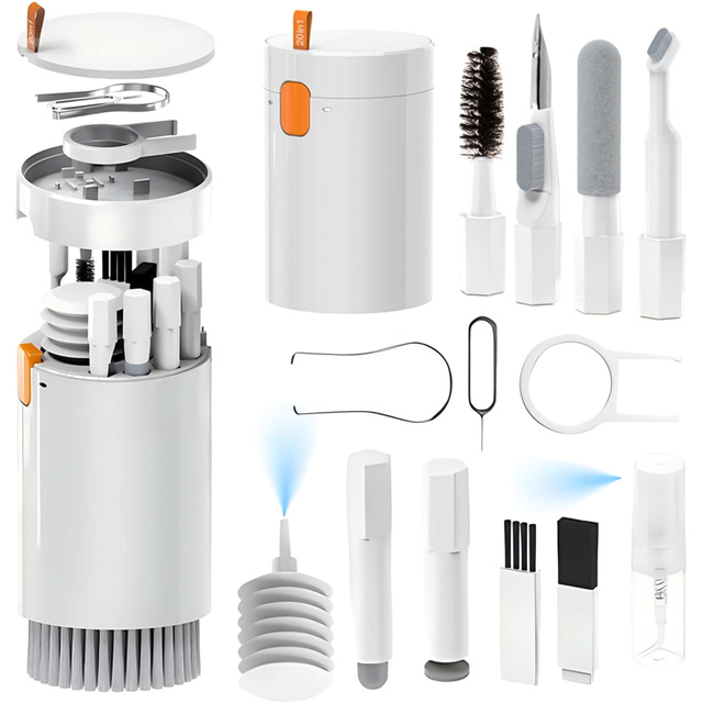 20in1 cleaning set for cleaning the phone keyboard, headphones, multifunctional cleaner, brush, Alogy Set, white