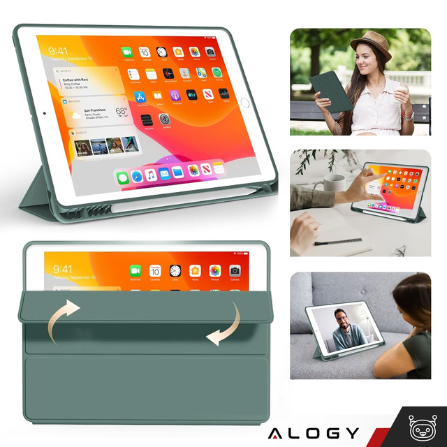Hülle für Apple iPad 10.2 9 Gen 8/7 2021/2020/2019 Smart Pencil Case Alogy TPU Tablet Cover Grünes Glas