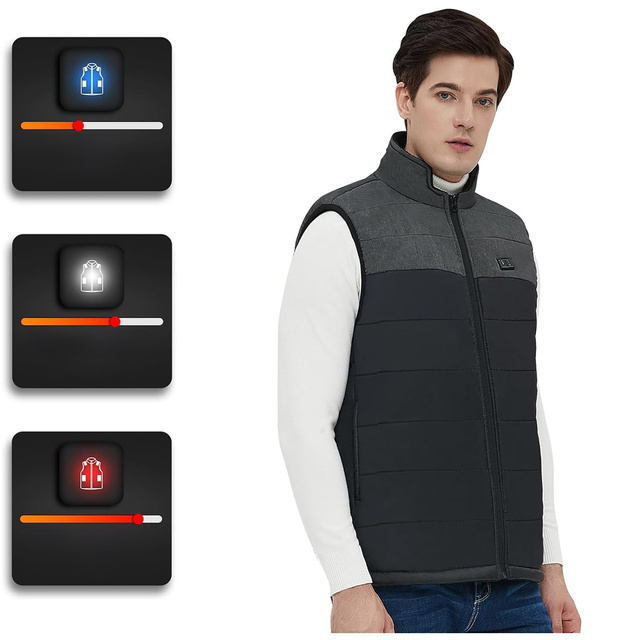 Heated Vest Heated Women's Men's Quilted Sleeveless Jacket Electric Jacket Unisex Size L Winter Warm Black Gray